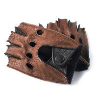 Gours Spring Mens Genuine Leather Gloves Driving Unlined 100 Deerskin Half Fingerless Gloves Fingerless Fitness Gloves GSM046L