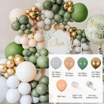 Avocado Green Balloons Garland Arch Creamy White Retro Olive Green Balloon for Wedding Birthday Party Background Decor