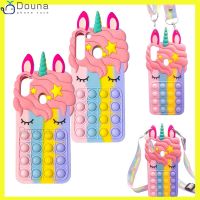 【Enjoy electronic】 3D Cute Unicorn Lanyard Case for Xiaomi Redmi 9A Note 10 9 8 Pro 9s 10s Poco M3 Relieve Stress Pop Push Bubble Soft Phone Cover