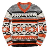 [COD] Foreign trade new mens autumn and winter red jacquard round neck sweater long-sleeved loose SY0084