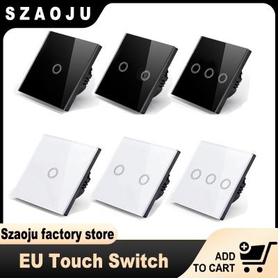 ∋ Szaoju EU Touch Switch Led Panel Wall Light Switches Tempered Crystal Glass Lamp Sensor Switch 1/2/3 Gang Interruttore AC100-240