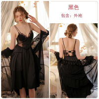 2023 Hot Sexy Backless Temptation Long Steel Ring Chest Pad Push Up Sling Nightdress Outerwear Gown Homewear Suit J2987