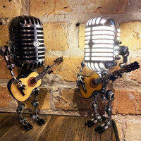 Metal Microphone Robot Desk Accessories Vintage Resin Microphone Ornament For Halloween Party Bars Decor Tools Decorative Lamp