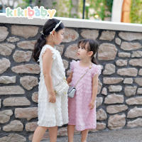 [110-150] เดรสฟรุ้งฟริ้งสีชมพู สำหรับเด็กผู้หญิง เดรสแขนกุด ใส่ออกงาน เสื้อผ้าแฟชั่น KP0121