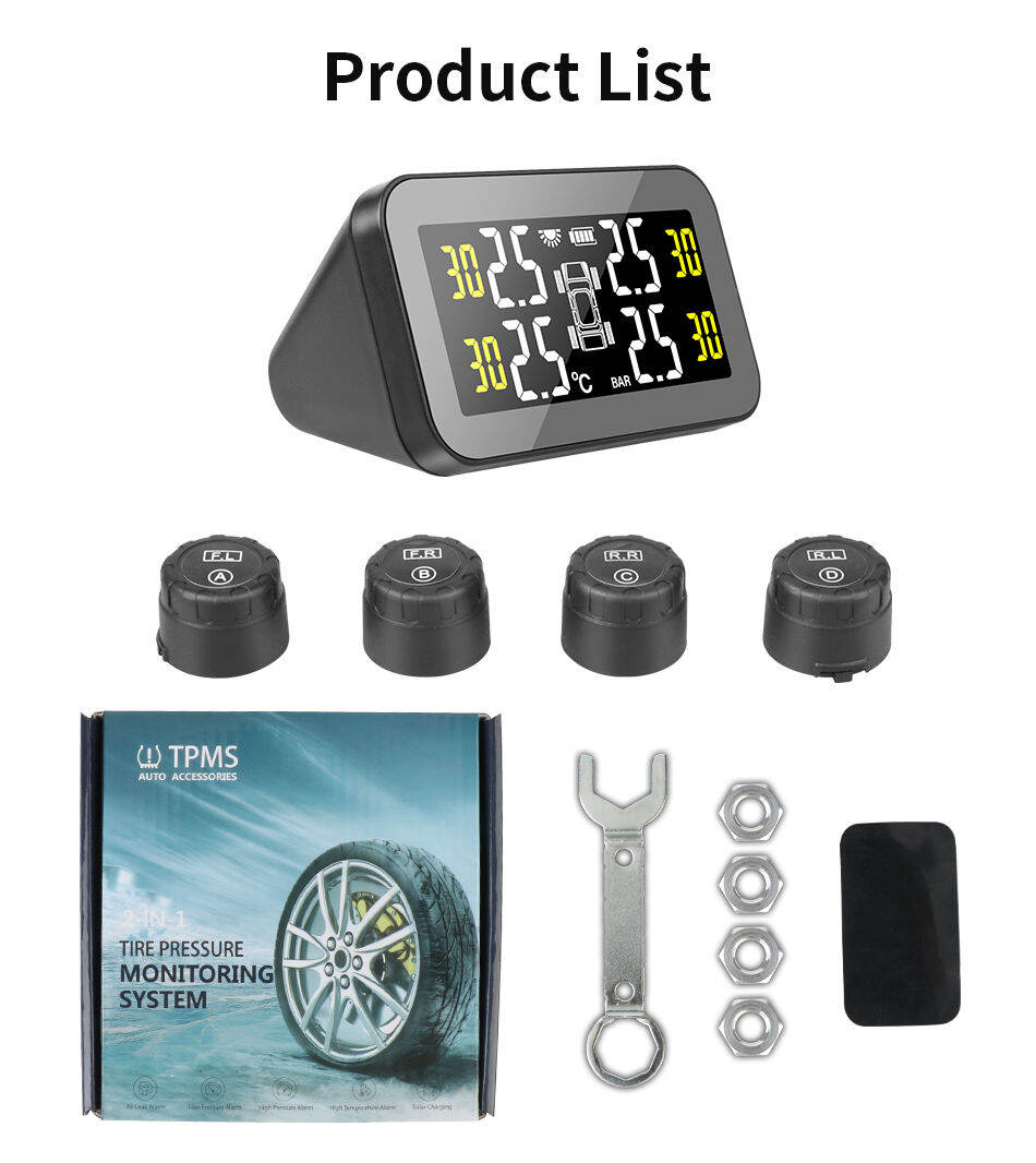 2023 New large Screen TPMS Smart Car Tire Pressure Monitor System Solar