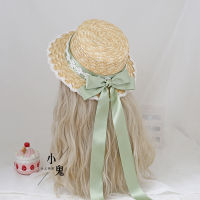 Vintage Mori Girl Cute Big Bow Lace Ribbon Lolita Straw Hat Japanese Sweet Elegant Princess Lolita Flat Cap Beach Cap Summer