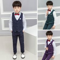 [COD] Manufactor supply childrens autumn vest suit boy striped three-piece set host speech dress handsome