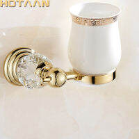 Wall mounted Golden Crystal Bathroom Accessories Single Cup Tumbler Holders,Toothbrush Cup Holders Free Shipping YT-12897-G