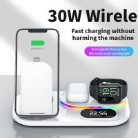 ZZOOI 30W 4 in 1 Qi Wireless Charger Dock Station Fast Charging Stand For iPhone 13 12 11 Pro Max Apple Watch SE 7 6 5 4 3 AirPods Pro