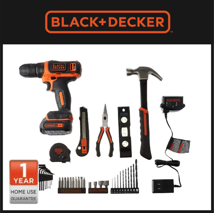 BLACK+DECKER 12V Drill & Home Tool Kit, 42 Piece (BCPK1249C)