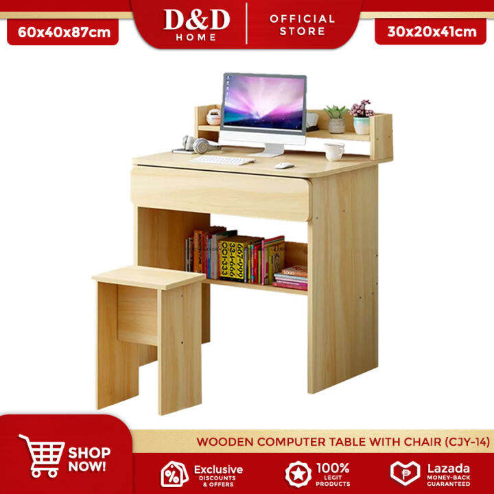 D&D Home CJY14 Wooden Computer Table with Chair (Wood Color) Lazada PH