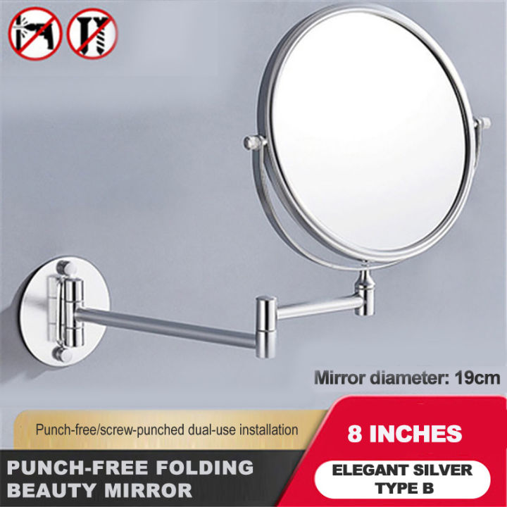 Mirror Beauty Wall Mounted Pasteable Double Sided Triple Magnifying Foldable escopic Bathroom Make-up Mirror 8 inch