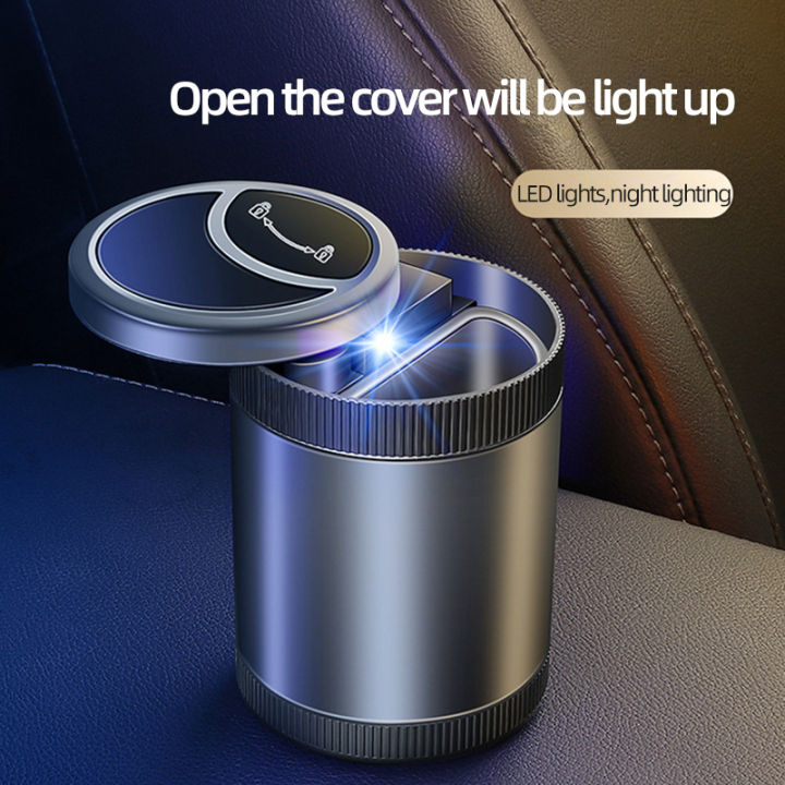 ที่เขี่ยในรถยนต์ที่เขี่ยเปิดอัตโนมัติอัจฉริยะพร้อมฝาปิดกันกลิ่นไฟ-led-สีฟ้าแบบพกพา-universal-ashtray-cup