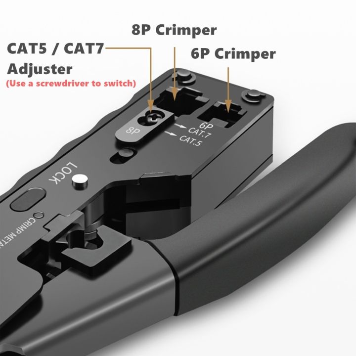 yankok-cat5-cat6-cat7-modular-crimper-for-shielded-and-standard-rj45-rj12-rj11-network-connectors-ethernet-crimp-tool-molded-grip-black-and-silver-styles-come-with-mini-cable-stripper