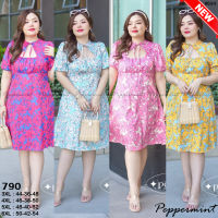 เดรสสาวอวบ ทรงรูดอก น่ารักสดใส ลายดอกคัลเลอร์ฟูล อก40-50 BigSize Peppermint (634)