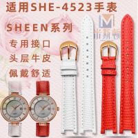 ✒ สายนาฬิกาหนังแท้สำหรับ Casio Sheen Series 5331 She-4523 Notch Watch Band Rosdn 15L Belt for Women 14mm