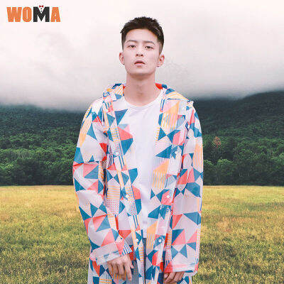 WOMA ชุดกันฝน เสื้อกันฝนส่วนบุคคลพิมพ์ Unisex หนาท่องเที่ยวกลางแจ้งเดินป่าเสื้อกันฝน Eva