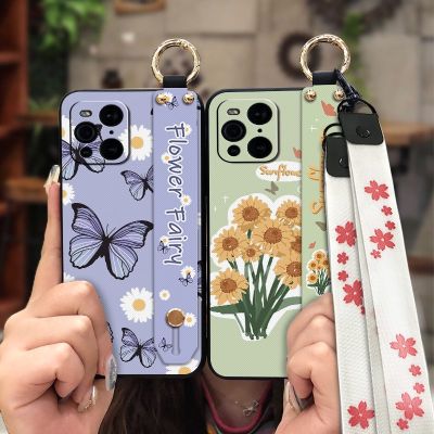 New Arrival cute Phone Case For OPPO Find X3/X3 Pro Lanyard Kickstand painting flowers Waterproof Anti-knock Wristband