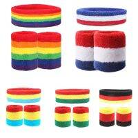 [Rear Waves]3Pcs Unisex Sweatbands SetColorful StripedHeadband ออกกำลังกายแบดมินตันสายรัดข้อมือผ้าฝ้ายแข็งแรง Bracer Hairband