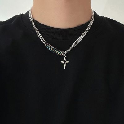 Hip-hop Tide Brand Colorful Stainless Steel Thick Cuban Chain Cross Star Doji Pendant Necklace Men Jewelry Punk Choker