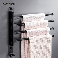 ROVADE Bathroom Swing Arm Towel Bars Wall Mount, Bath Towel Rack with 345 Arms Hanger Towel Holder Matte Black Towel Hanger