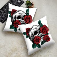 Skull Head Flowers Print Cushion Cover Throw Pillows Covers Super Soft Short Plush Pillowcase Home Decor sofa decorative pillow
