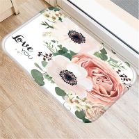 Letters Floral Door Mat 40*60cm Indoor Hallway Balcony Mats Velvet Anti-slip Rug Living Room Bathroom Carpet Home Decor Mats