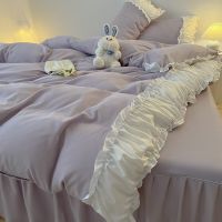 Bedding GirlS Room Decoration Lace Nordic Style Bed Skirt Solid Color Bedding Four-Piece Set Light Blue Bed Sheet Quilt Cover