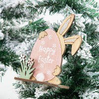 Happy Easter Bunny Egg Carved Wooden Ornaments Home Wooden Decoration Diy Creative Pendant Party Supplies Dining Table Decor