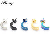 Alisouy 2Pcs แฟชั่น Punk Gothic เหล็กสเตนเลสสีดำ Blue Gold สี Moon Ear Stud Ear ต่างหูผู้หญิงผู้ชาย Unisex เครื่องประดับแบบเจาะ