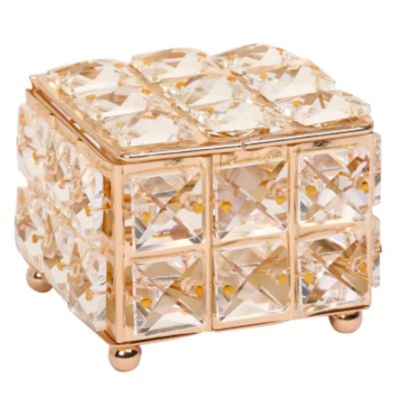 Pink Memory Home Decor Rhinestone Earring Ring Pearls Storage Box Crystal Organize Holder Jewelry Boxes with Cover