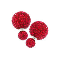 Silver thai   Pave ball earrings two-sided ball garnet crystal silver  เครื่องประดับเงินแท้ ต่างหูเงินแท้925ต่างหูแฟชั่นแบบวงกลมสีแดง