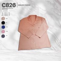 C826 เสื้อเชิ้ตสาวอวบผ้าไหมอิตาลี่เเขนยาวผ้าพื้น ยาว28