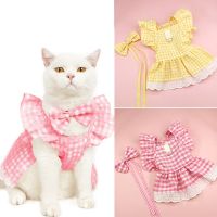 ZZOOI INS Summer Cute Pet Pink Plaid Rose Bubble Skirt Dog Skirt Lace Short Dog Clothes Puppy Vest Puppy Clothes Chihuahua Yorkshire