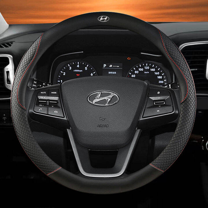 38cm Hyundai Leather Steering Wheel Cover Elantra i10 i30 Ioniq Atos
