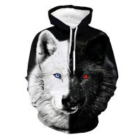 Men Women Hoodies Black And White Wolf Starry Sky Irregular Graphic Skull Printed Casual Hooded Sweatshirt With Pockets Unisex