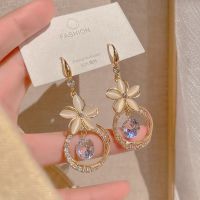 CIFbuy Korean Crystal Zircon Flower Pendant Earrings For Women Boho Decor Opal Heart Dangle Earrings For Birthday Gift Party Jewelry