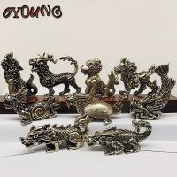 olid Brass Dragon Jiuzi Small Ornament Chinese Mythical Beast Figurines Vintage Tea Pet Home Feng Shui Decoration Crafts