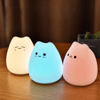 Cute LED Night Light Silicone Touch Sensor 7 Colors Cat Night Lamp Kids Baby Bedroom Desktop Decor Ornaments BatteryUSB Charge