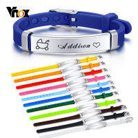 Vnox Personalize Engrave ID Silicone Baptism Bracelets for Son Daughter Anti Allergy Custom Gifts for New Baby Jewelry