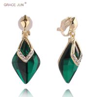 【YF】 7 Colors High-grade Rhinestone Crystal Tear Drop Shape Clip on Earrings No Pierced for Women Wedding Luxury Hole New