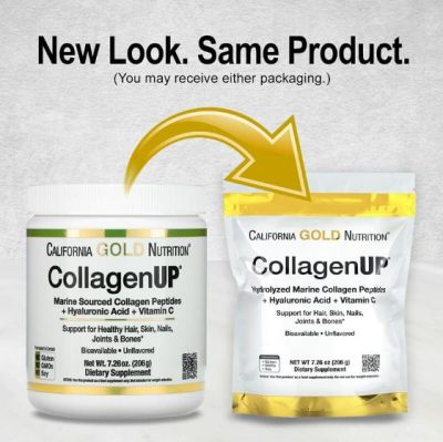 (พร้อมส่ง) California Gold Nutrition, CollagenUP, Marine Hydrolyzed Collagen + Hyaluronic Acid + Vitamin C 206 g