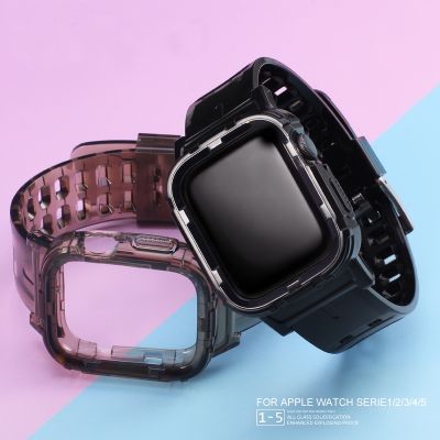 Glass Case Strap For Apple Watch band 44mm 40mm 45mm 41mm 38mm 42mm 44 mm Silicone watchband bracelet iWatch serie 3 4 5 6 se 7