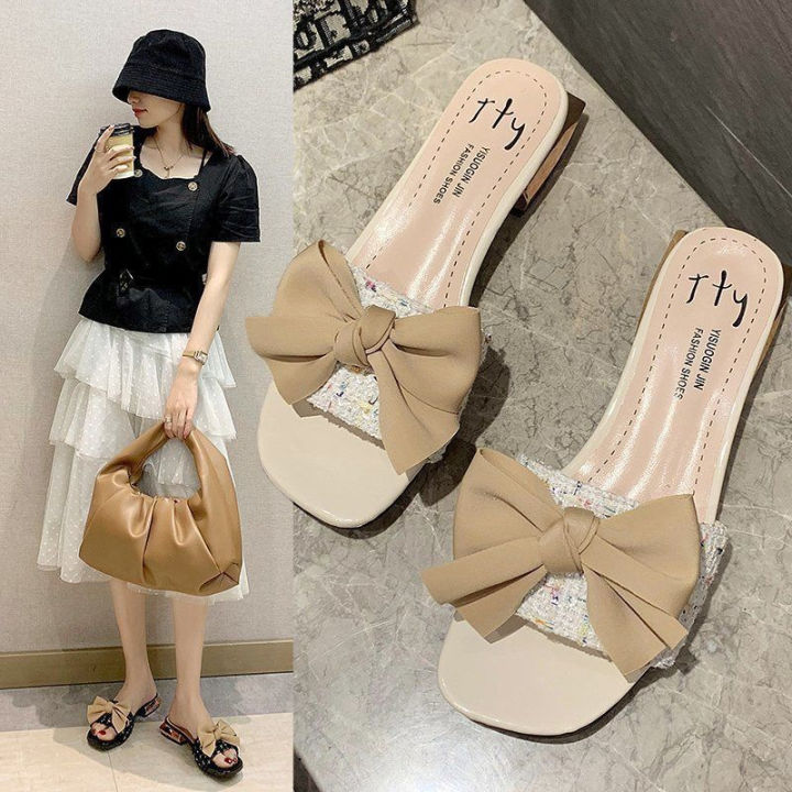 2023-new-low-heel-sandals-for-women-wearing-butterfly-mesh-red-thick-heel-summer-slippers-fashion-versatile-sandals