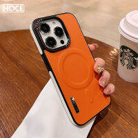 เคสฝาหลังชาร์จไร้สายกันกระแทกเคสโทรศัพท์หนังหนังปลอมเรียบง่าย Magsafe สำหรับ IPhone 15 12 13 14 Pro Max