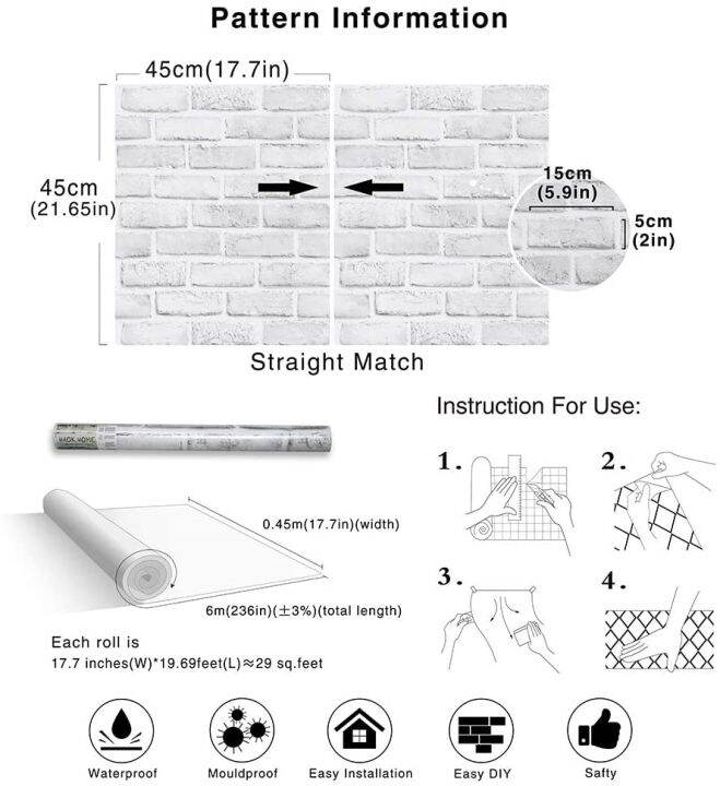 24-home-accessories-haohome-วอลล์เปเปอร์อิฐ-faux-ลอกและติดเปลือกสีขาว-เทาวอลเปเปอร์ปูผนังตกแต่งห้องน้ำแบบมีกาวในตัว