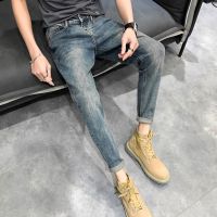 ✕ Fashion nine-point jeans mens spring and autumn elastic slim feet retro Korean version trendy slim mens long pants