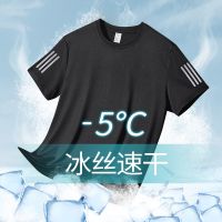 Ice silk short sleeve T-shirt mens summer quick-drying sports wear loose popular logo half sleeve shirt cool air round collar T-shirt --ntx230801﹍✜