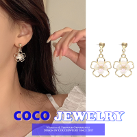 COCOJEWELRY ตุ้มหูรูปหัวใจสไตล์ฝรั่งเศสรูปเปลือกหอยต่างหูรูปดอกไม้แฟชั่นสำหรับเด็กผู้หญิงต่างหูกลีบดอกไม้สดใส