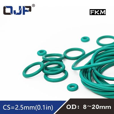 10PCS/lot Rubber Ring Green FKM O ring Seal OD8/9/10/11/12/13/14/15/16/17/18/19/20x2.5mm Thickness O-Ring Oil Ring GasketsWasher